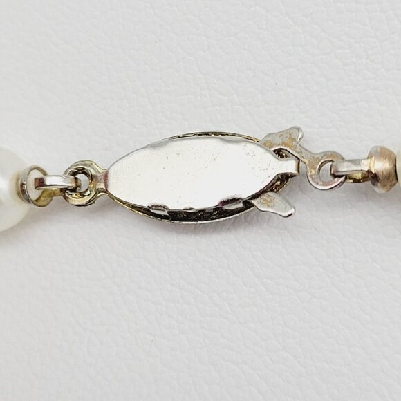 Vintage Faux Pearl Choker Necklace Green Rhinestone Drop Dangle Focal Gold Tone - Picture 7 of 10